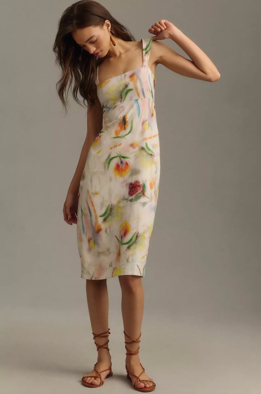 Anthropologie Pilcro Klaas Jonkman Sleeveless Square Neck Linen Midi Dress S